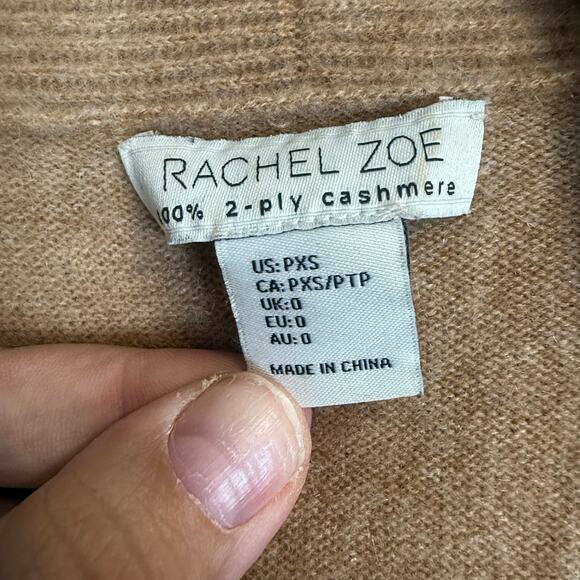 Rachel Zoe Camel Brown Cashmere Open Cardigan Sweater Longline PXS XS Petite - Picture 6 of 10